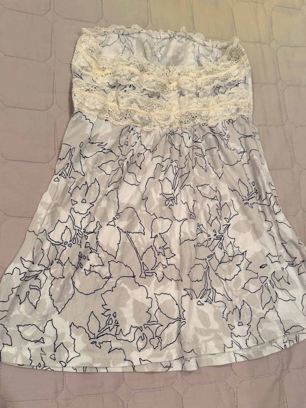 Abercrombie & Fitch Cream and Navy Strapless Floral Lace-Trim Dress - Picture 5 of 5